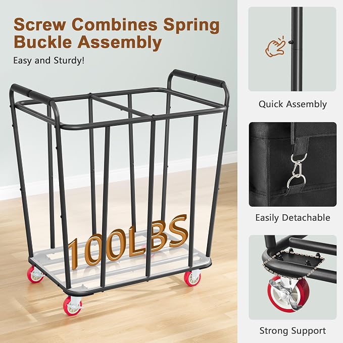 Hoctieon 2 Section Laundry Sorter Cart, 400L Rolling Hamper - Image 4