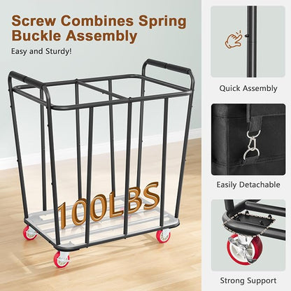 Hoctieon 2 Section Laundry Sorter Cart, 400L Rolling Hamper - Image 4