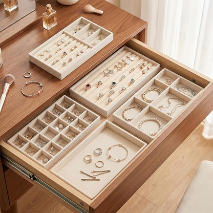 10 Pack Velvet Jewelry Trays – Stackable Drawer Organizer Inserts, Earrings & - Image 4