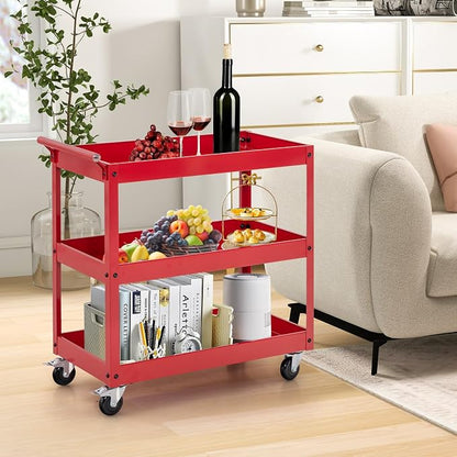 Goplus 3-Tier Utility Cart, Heavy Duty Commercial Service Tool Cart w/Lockable - Image 8