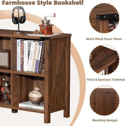 Farmhouse 6 Cube Book Shelf, Wood 3 Tier Storage Organizer Bookshelf, Rustic - Image 3