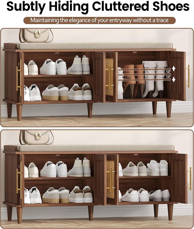 Akxomel Rattan Shoe Storage Bench - Image 6