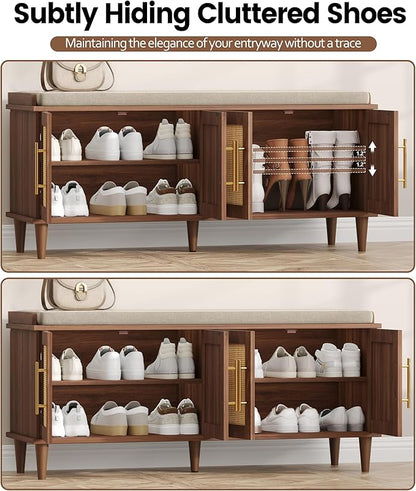 Akxomel Rattan Shoe Storage Bench - Image 6