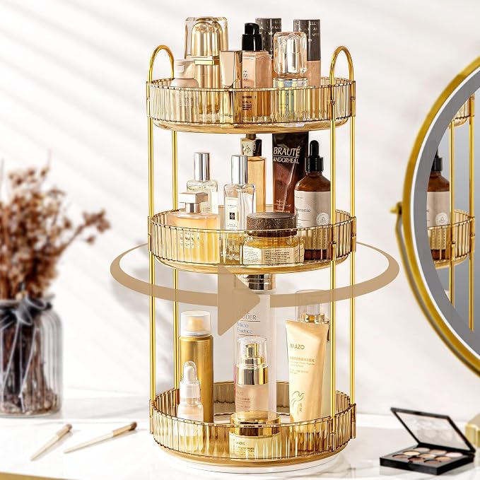 360 Rotating Makeup Organizer for Vanity, Bathroom Countertop Spinning Perfume by Weidace