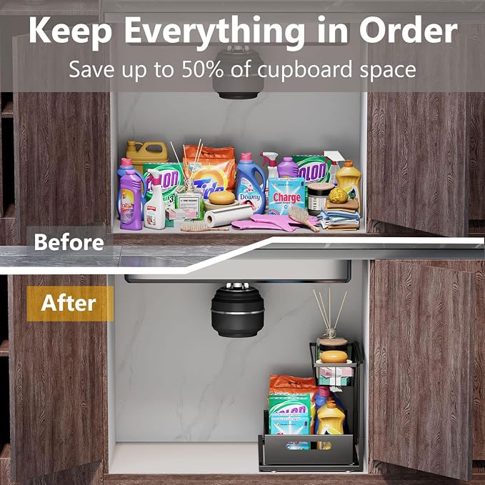 Ceetug Slide Out Under Sink Organizers and Storage, 1 Pack | 2 Tier, Sturdy - Image 4