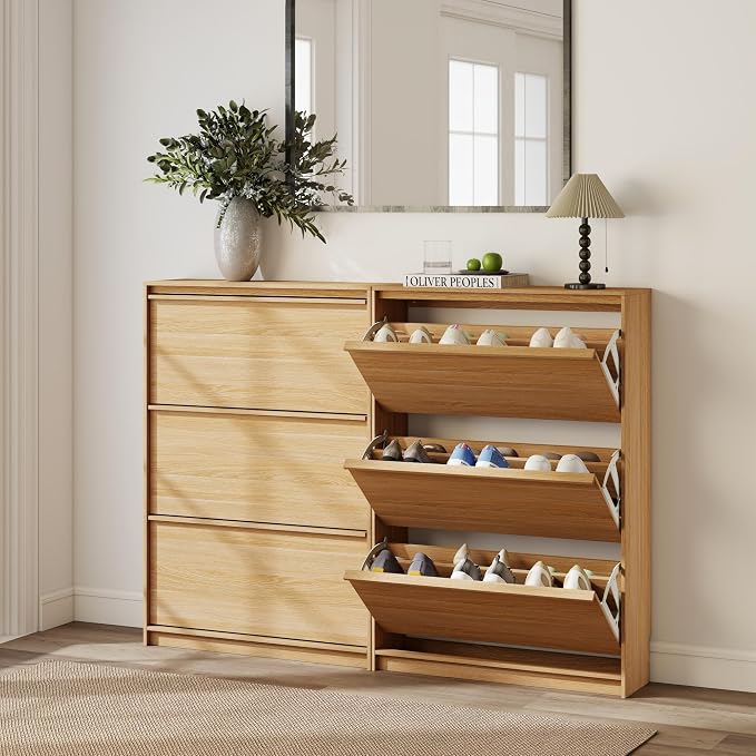 Shoe Cabinet with 3 Flip Drawers, 31.5" W Narrow Shoe Storage Cabinet - Image 6