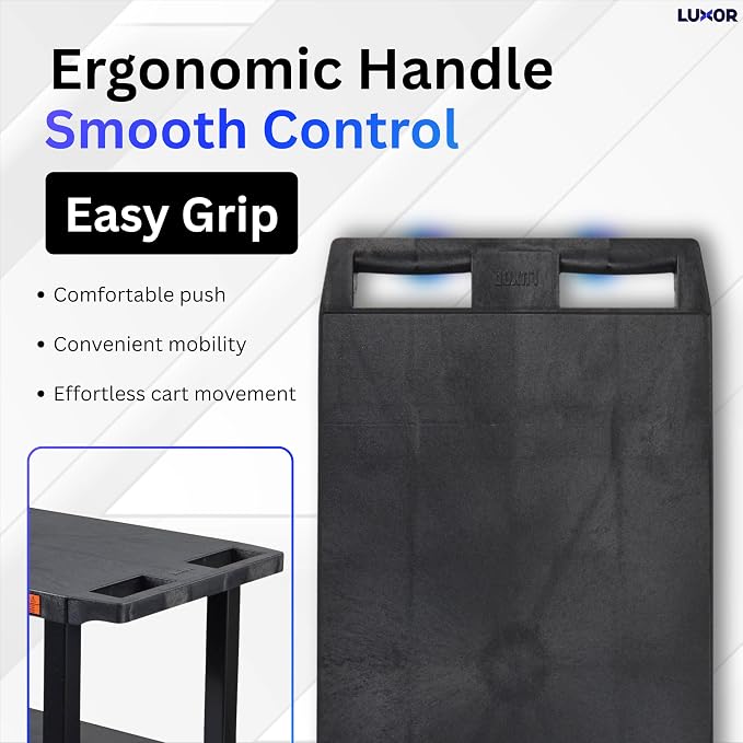 Luxor EC222-B Multipurpose Utility Cart, 1.62" Thick Flat Shelves, Ergonomic - Image 5