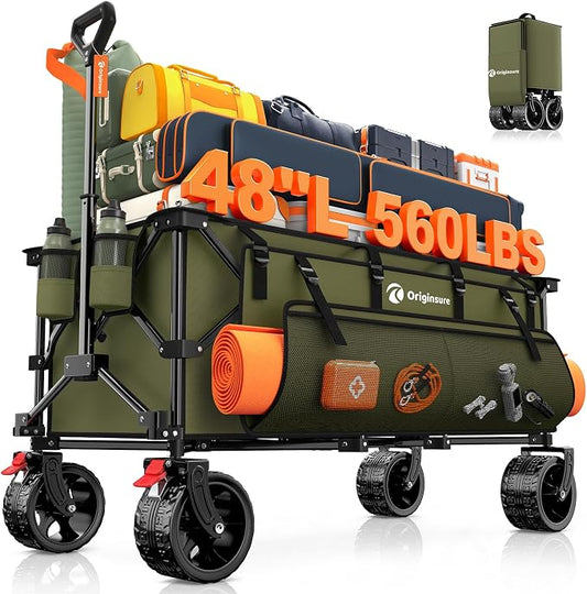 48" L Folding Beach Wagon Cart Foldable, 560lbs Weight Capacity 300L Heavy Duty by Unknown