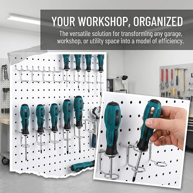 5Pcs Pegboard Screwdriver Holder Tool Organizers Double-Ring Peg Board Hang - Image 5