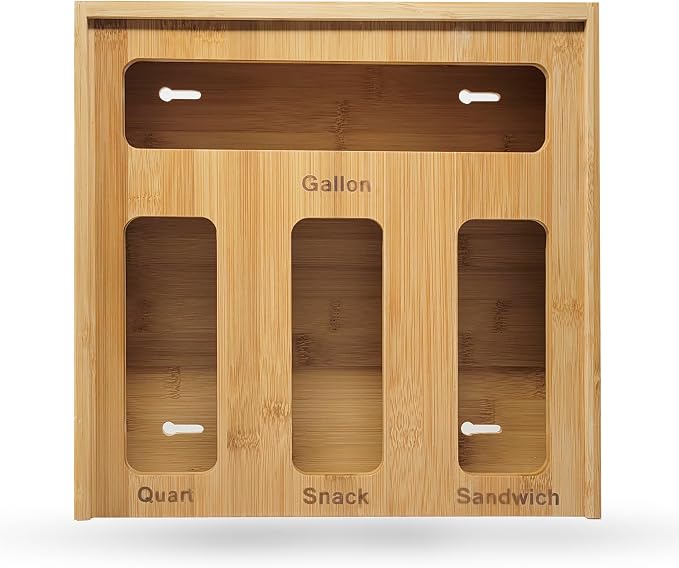 Ziplock Bag Organizer for Drawer – Bamboo Ziploc Bag Holder by Unknown