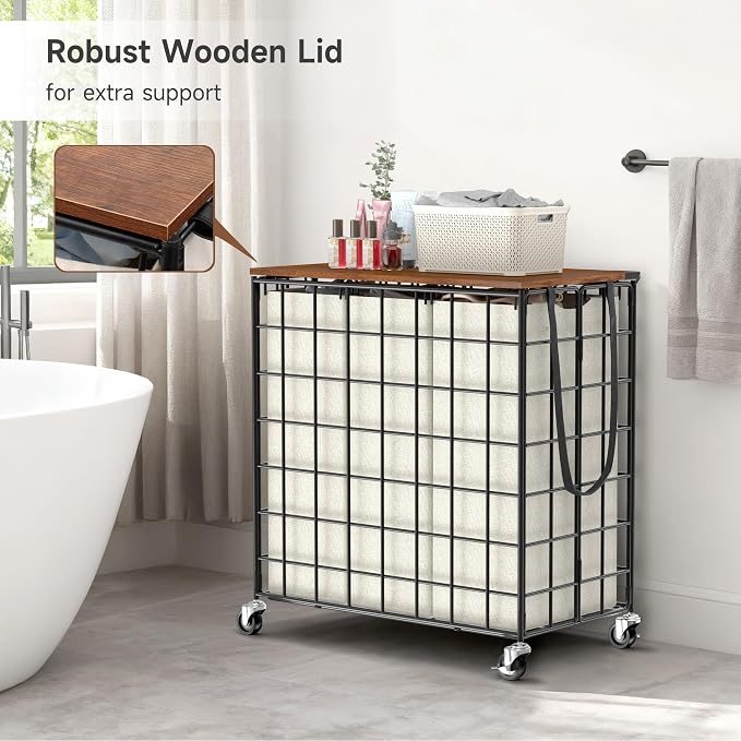 Laundry Basket with Wheels, Heavy Duty Laundry Sorter 3 Sections, 140L Large - Image 7