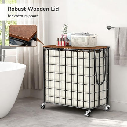 Laundry Basket with Wheels, Heavy Duty Laundry Sorter 3 Sections, 140L Large - Image 7