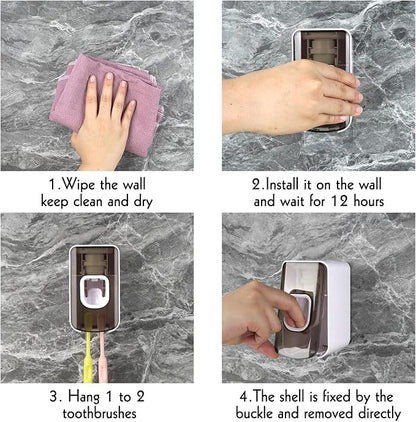 2 Slot Toothbrush Holder and Toothpaste Dispenser Wall Mounted, Automatic - Image 4
