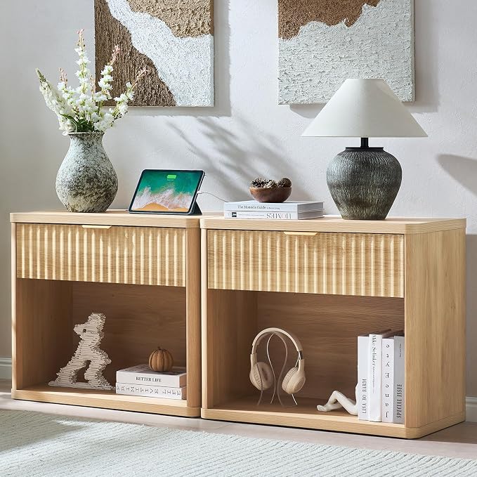 LEYAOYAO 31" Wide Fluted Nightstand Set of 2 by LEYAOYAO-Findtheshiningpointofyourideallife%EF%BC%81