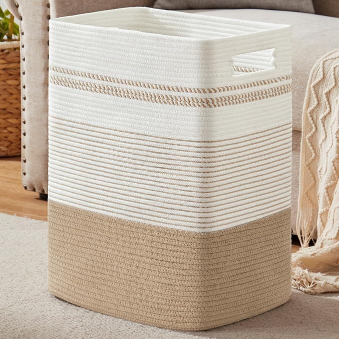 Laundry Hamper, Large Woven Rope Tall Laundry Basket by SIXDOVE