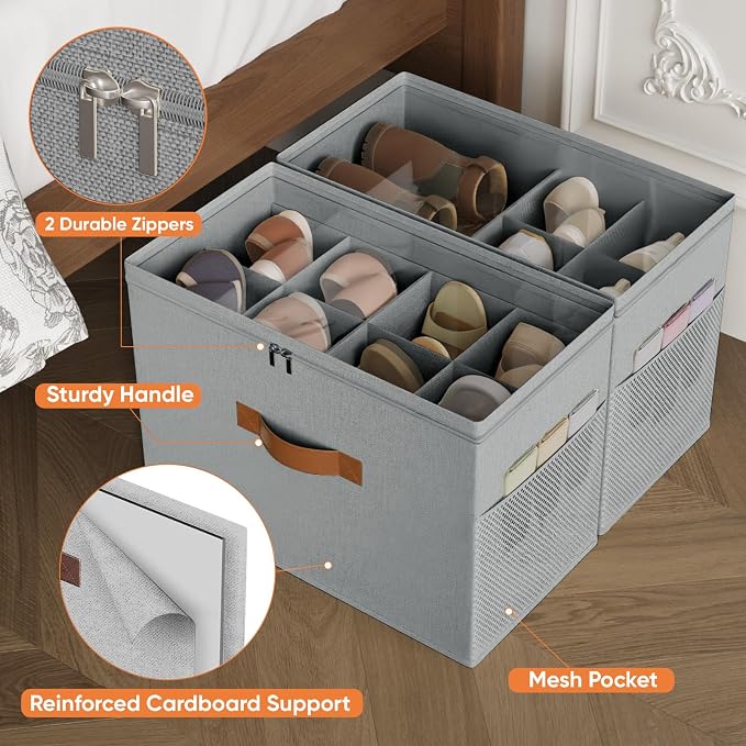 2 Pack Shoe Organizer for Closet, Foldable Shoe Storage Organizer - Image 5