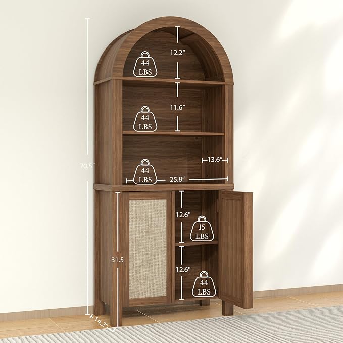 Yechen Arched Bookcase, 70.5" Tall Bookcase - Image 2