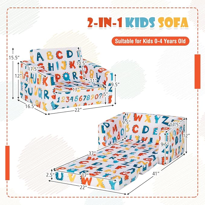 COSTWAY Kids Sofa, 2-in-1 Convertible Sofa to Lounger - Image 3