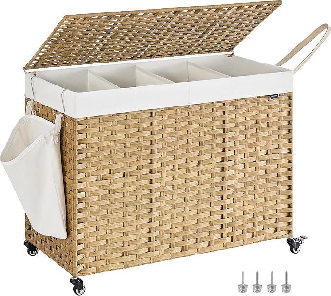 SONGMICS Laundry Hamper with Lid, 55.4 Gallons, Rolling Laundry Basket with by Unknown