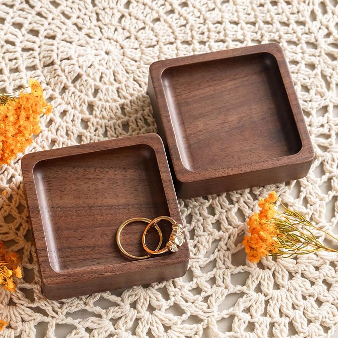 Walnut Wood Ring Holder, Engraved Jewelry Dish and Storage Tray, Unique Gift - Image 6