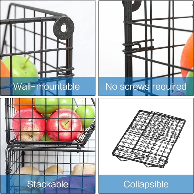 3-Tier Stackable Wire Baskets, Fruit and Vegetable Storage - Image 8