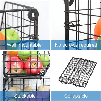 3-Tier Stackable Wire Baskets, Fruit and Vegetable Storage - Image 8