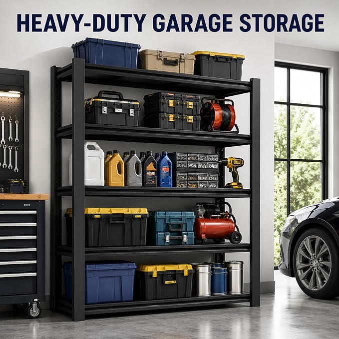 SAWJEC 72" H Garage Shelving Unit, 5-Tier Heavy Duty Garage Shelving, Solid - Image 3