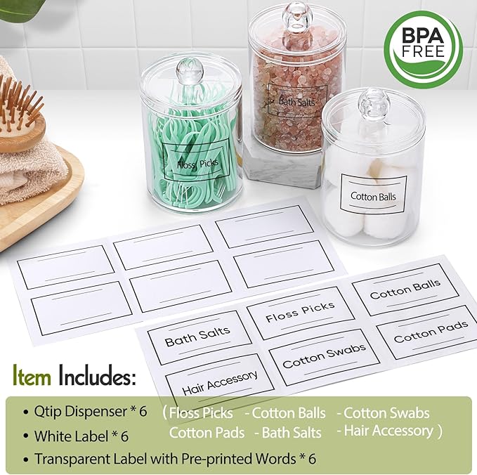 AOZITA 6 Pack Acrylic Qtip Holder Dispenser - Image 2