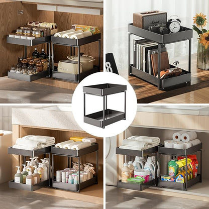 Metal Under Sink Organizerand Storage, 2 Tier Pull-Out Cabinet Drawer Shelf - Image 8