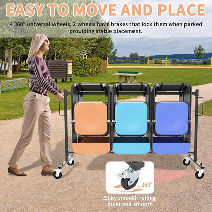 Folding Chair Rack with Wheels, Heavy Duty Steel Chair Cart - Image 4