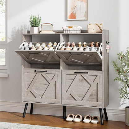 Nicetree Shoe Cabinet with 4 Flip Drawers, Freestanding Shoe Organizer Cabinet by Nicetree