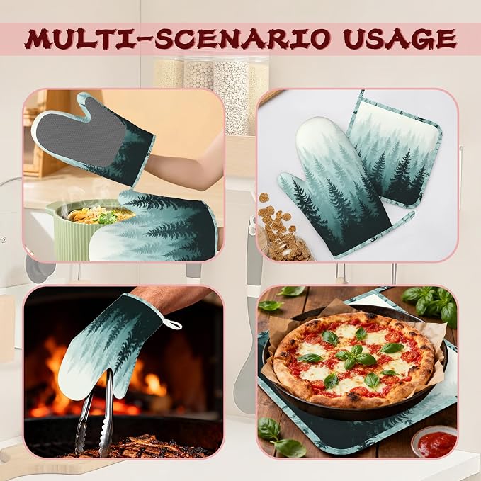 Misty Forest Silicone Oven Mitts and Pot Holders, Heat-Resistant 4 Piece - Image 6