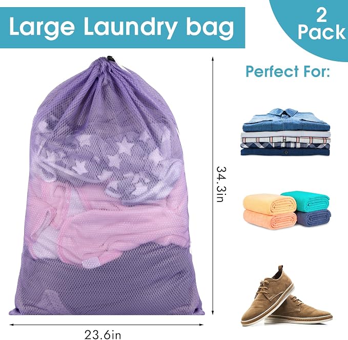 2 Pack Mesh Laundry Bags, 23 x 34 Inches Heavy Duty Mesh Laundry Bag, Large - Image 2