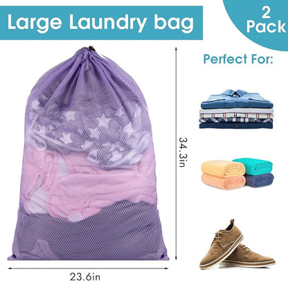 2 Pack Mesh Laundry Bags, 23 x 34 Inches Heavy Duty Mesh Laundry Bag, Large - Image 2