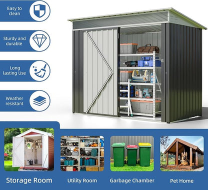 JY QAQA 6x4 FT Metal Outdoor Garden Storage Shed, Waterproof Metal Garden Sheds - Image 6