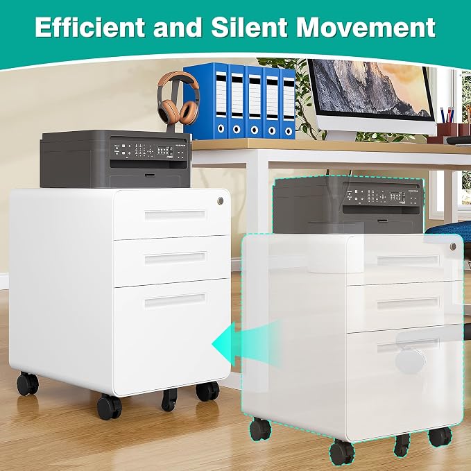 3 Drawer File Cabinet with Lock, Under Desk File Cabinet, Three Drawer Filing - Image 8