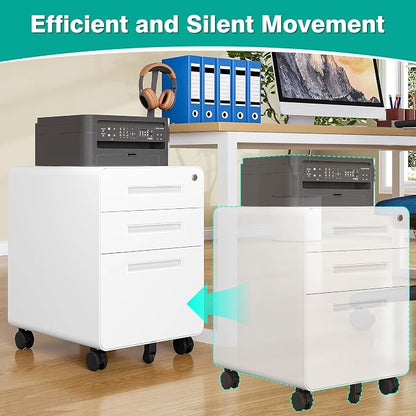 3 Drawer File Cabinet with Lock, Under Desk File Cabinet, Three Drawer Filing - Image 8