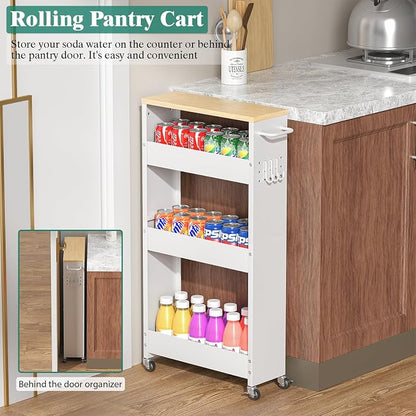 Slim Storage Cart, 4-Tier Kitchen Rolling Cart Narrow Storage Cabinet - Image 5