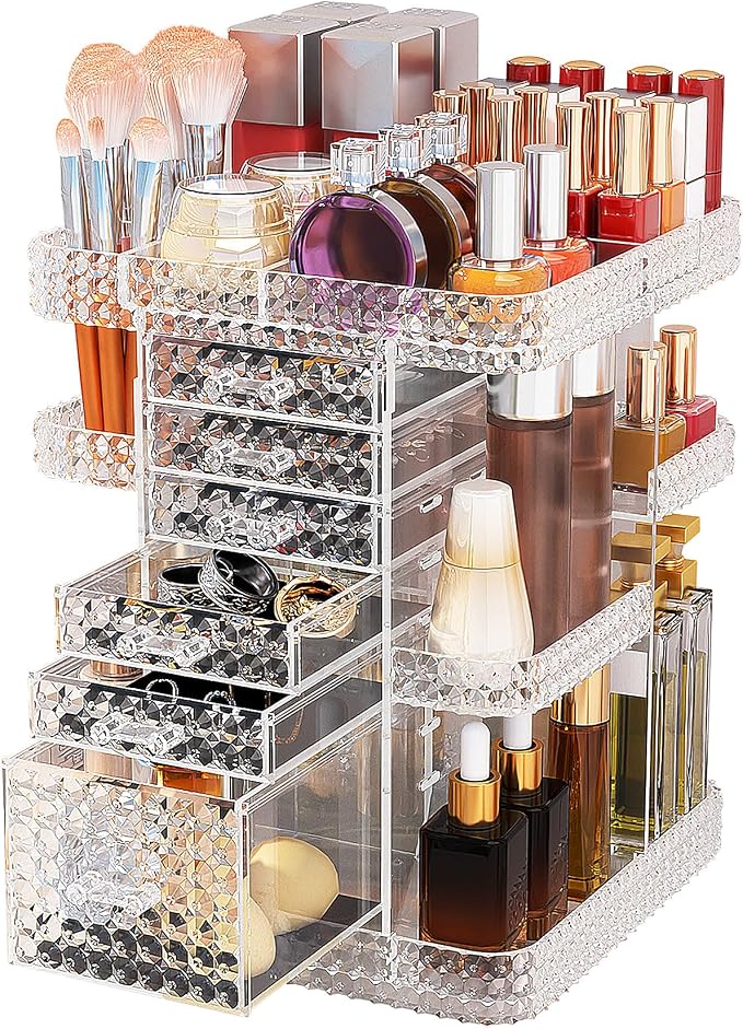 360 Rotating Makeup Organizer for Vanity, Large Skin Care Organizer by BOCONY