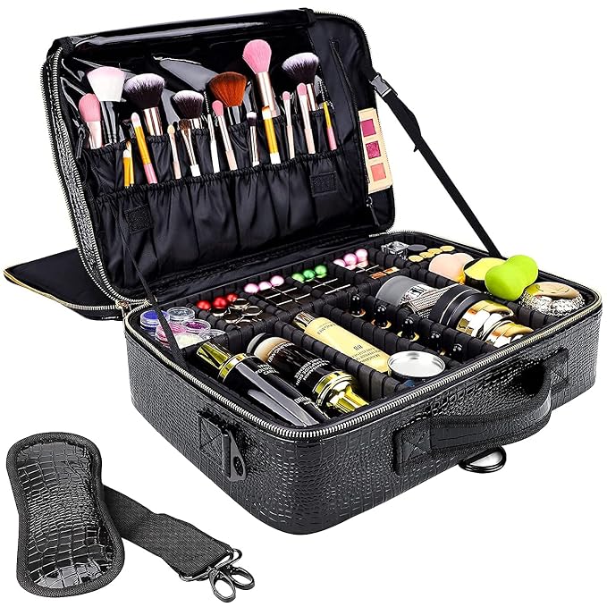 gzcz Large Capacity Travel Makeup Case Organizer, Professional Cosmetic Bags by GZCZ