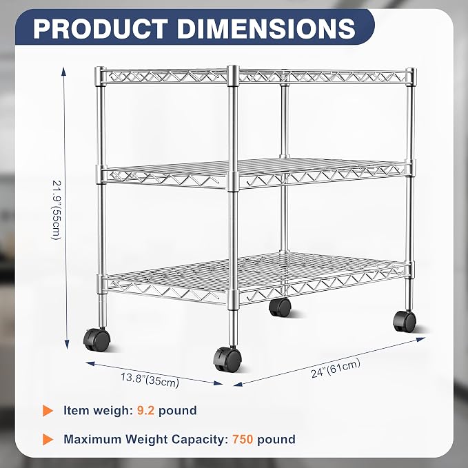 3-Tier Wire Shelf Rack, Kitchen Metal 3-Shelves Rack - Image 3