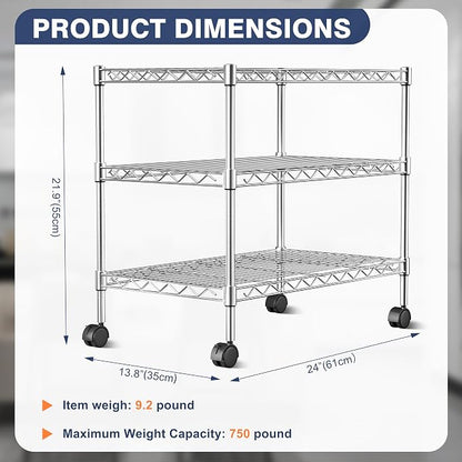 3-Tier Wire Shelf Rack, Kitchen Metal 3-Shelves Rack - Image 3