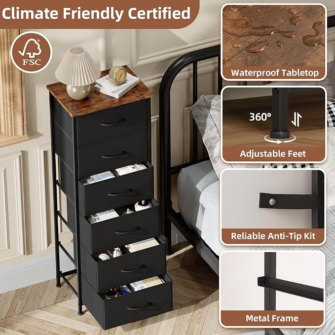 Somdot Tall Dresser for Bedroom, 6 Drawer Storage Cabinet, Home Storage | - Image 6
