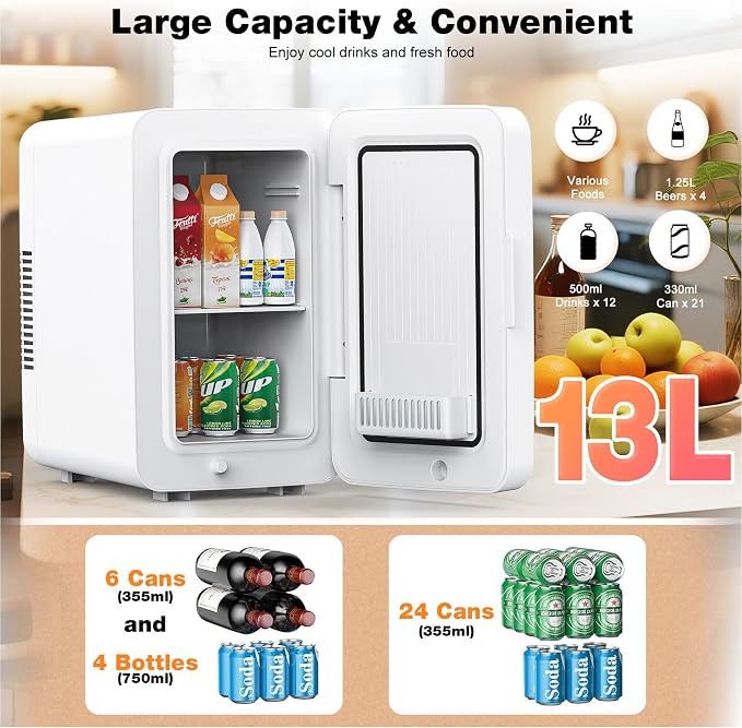 13L/22L Mini Fridge for Bedroom, Non-condensing Small Skincare Fridge, 110V/12V - Image 3
