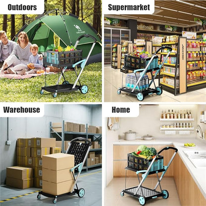 Foldable Shopping Cart, 200 lbs Capacity Grocery Carts on Wheels | - Image 7