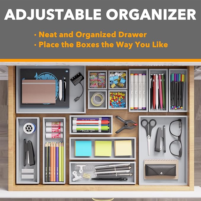 SpaceAid 14-Piece Bamboo Drawer Organizer Storage Boxes Set, Wood Tray Junk - Image 5