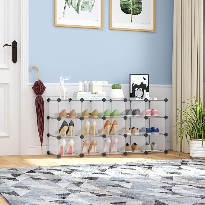 C&AHOME Plastic Shoe Rack, 16-Cube Modular Shoes Storage Stand, Stackable Shoe - Image 4