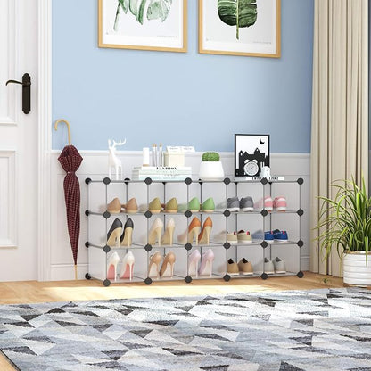 C&AHOME Plastic Shoe Rack, 16-Cube Modular Shoes Storage Stand, Stackable Shoe - Image 4