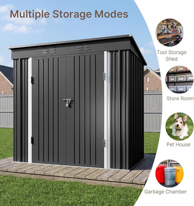Gizoon 8' x 6' Outdoor Storage Shed, Lockable Doors and Ventilation - Image 6