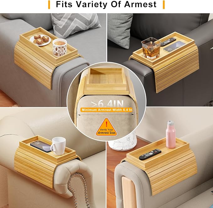 Bestjing Bamboo Sofa Armrest Tray Table - Image 4